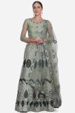 Sage Green A Line Wedding Wear Lehenga in Net
