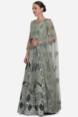 Sage Green A Line Wedding Wear Lehenga in Net