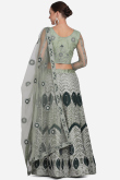 Sage Green A Line Wedding Wear Lehenga in Net