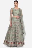 Net Sage Green Thread Embroidered Sangeet Lehenga