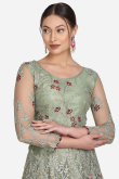 Net Sage Green Thread Embroidered Sangeet Lehenga