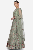 Net Sage Green Thread Embroidered Sangeet Lehenga