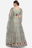Net Sage Green Thread Embroidered Sangeet Lehenga