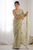 Sage Green Net Embroidered Light Weight Saree 