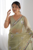 Sage Green Net Embroidered Light Weight Saree 