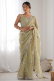 Sage Green Net Embroidered Light Weight Saree 
