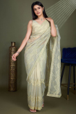 Sage Green Net Embroidered Shimmer Saree