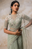 Sage Green Net Sequins Embroidered Fancy Wedding Saree