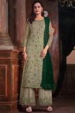 Sage Green Organza Dori Embroidered Palazzo Suit For Mehndi 