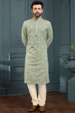 Sage Green Poly Cotton Straight Cut Men Churidar Kurta Pajama