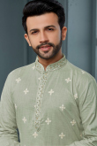 Sage Green Poly Cotton Straight Cut Men Churidar Kurta Pajama