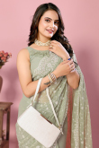 Sage Green Sequins Embroidered Georgette Saree For Mehndi