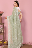 Sage Green Sequins Embroidered Georgette Saree For Mehndi
