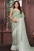 Sage Green Shimmer Chiffon Saree with Zari Work for Diwali