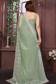 Sage Green Shimmer Chiffon Saree with Zari Work for Diwali