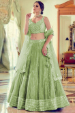 A Line Lehenga in Silk Sage Green for Party 