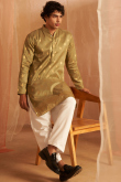 Sage Green Silk Kurta Pajama with Zari Work for Eid Wear