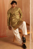 Sage Green Silk Kurta Pajama with Zari Work for Eid Wear