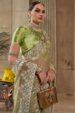 Sage Green Tissue Saree with Zari Work for Mehndi 