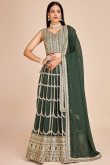Sage Green Zari Embroidered Georgette Lehenga For Mehndi 