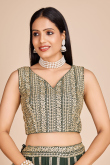 Sage Green Zari Embroidered Georgette Lehenga For Mehndi 