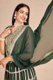 Sage Green Zari Embroidered Georgette Lehenga For Mehndi 