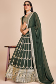 Sage Green Zari Embroidered Georgette Lehenga For Mehndi 