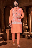 Jacquard Dusty Blue Men Kurta Pajama for Party 