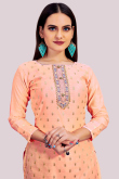 Chanderi Churidar Suit with Zari Work in Salmon Orange for Party 