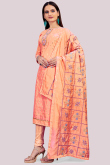 Chanderi Churidar Suit with Zari Work in Salmon Orange for Party 