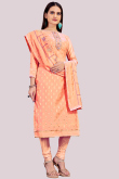 Chanderi Churidar Suit with Zari Work in Salmon Orange for Party 