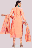 Chanderi Churidar Suit with Zari Work in Salmon Orange for Party 