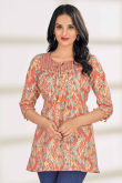 Salmon Orange Cotton Printed Short Casual Wear Kurti 
