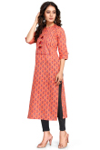 Salmon Orange Cotton Straight Cut Kurti 