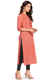 Salmon Orange Cotton Straight Cut Kurti 