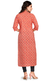Salmon Orange Cotton Straight Cut Kurti 