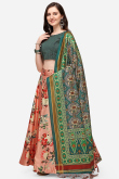 Salmon Orange Floral Print Silk A Line Style Lehenga 