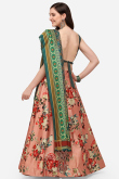 Salmon Orange Floral Print Silk A Line Style Lehenga 