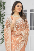 Salmon Orange Net Embroidered Saree