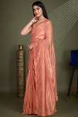 Salmon Orange Net Embroidered Shimmer Saree