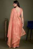 Salmon Orange Net Embroidered Shimmer Saree