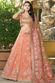 Salmon Peach A Line Silk Lehenga for Sangeet