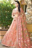 Salmon Peach A Line Silk Lehenga for Sangeet