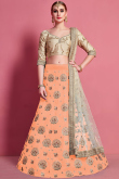 Salmon Peach Art Silk Embroidered Lehenga Choli