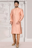 Salmon Peach Brocade Churidar Men Kurta