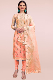 Salmon Peach Chanderi Silk Embroidered Churidar Suit