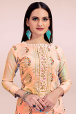 Salmon Peach Chanderi Silk Embroidered Churidar Suit