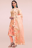 Salmon Peach Chanderi Silk Embroidered Churidar Suit