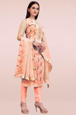 Salmon Peach Chanderi Silk Embroidered Churidar Suit
