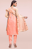 Salmon Peach Chanderi Silk Embroidered Churidar Suit
